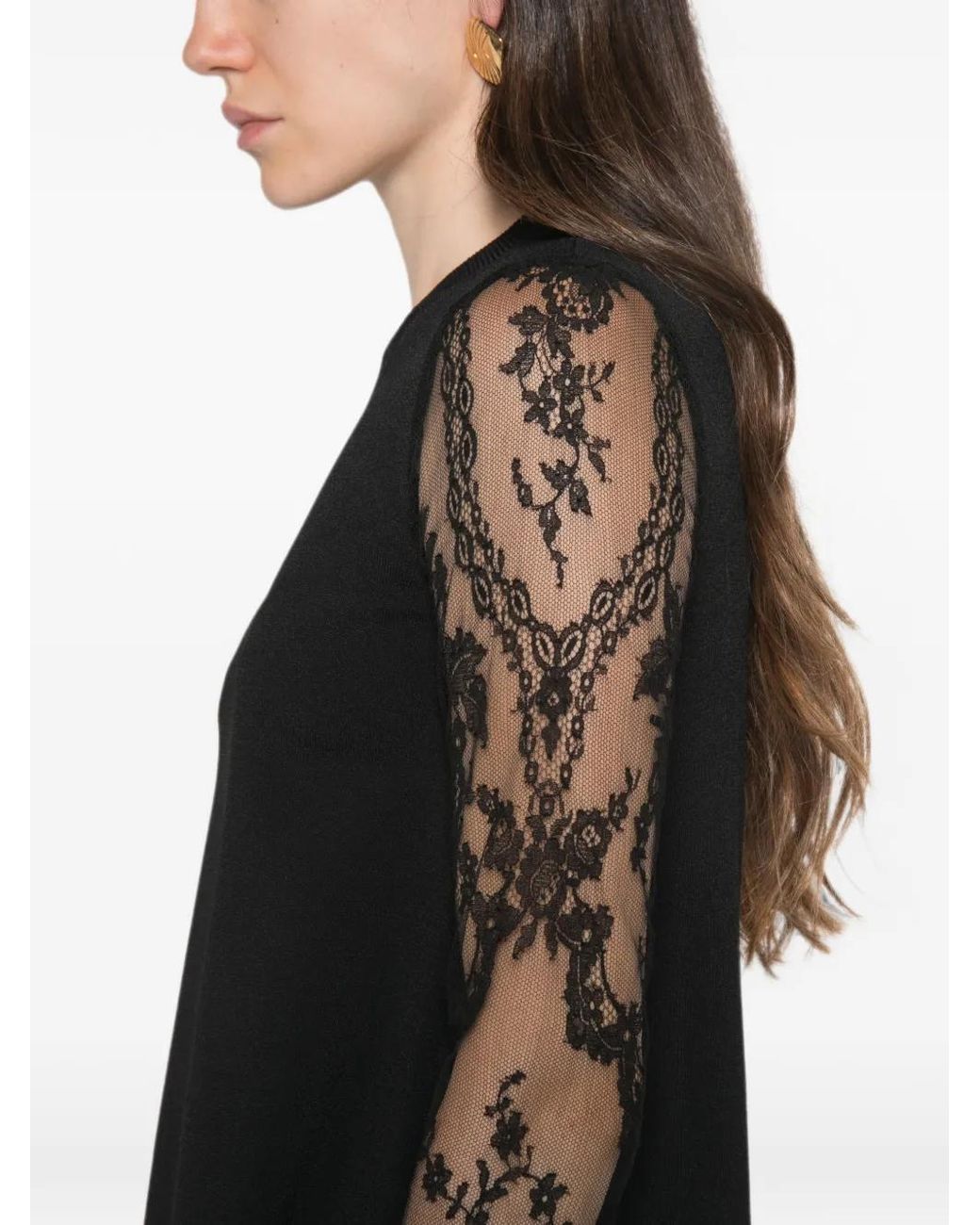 Valentino Garavani Black Lace-Sleeve Mini Dress