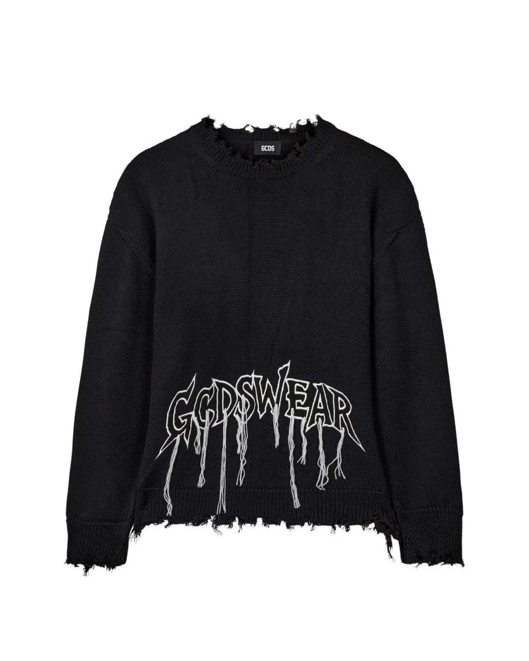 Gcds Black Embroidered Distressed Sweater for men