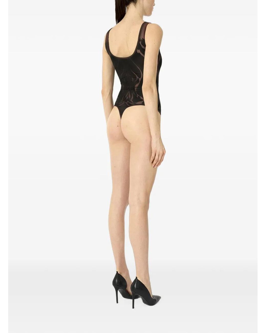Wolford Black Rose-Pattern Sleeveless Sheer Bodysuit