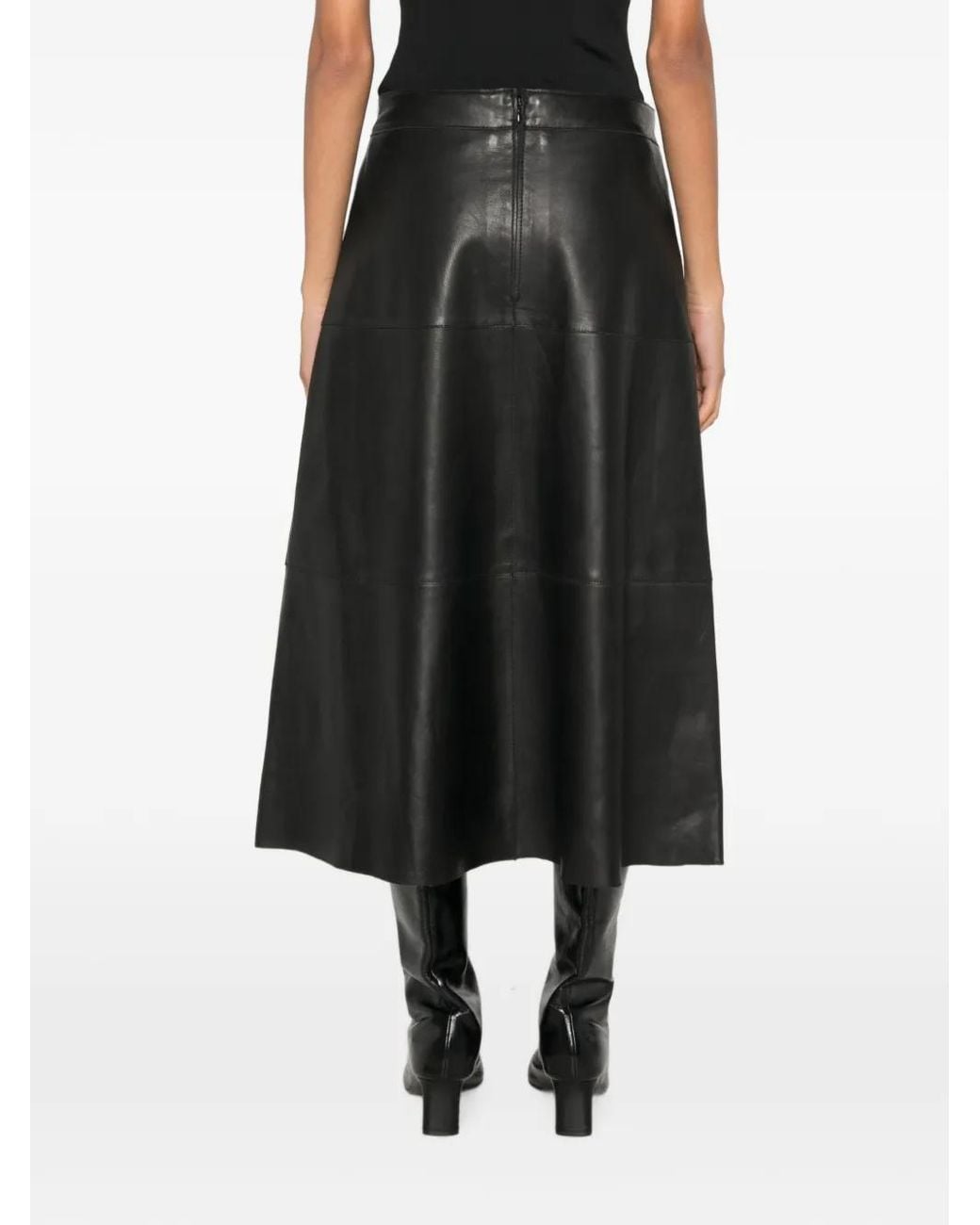 P.A.R.O.S.H. Black Leather Midi Skirt