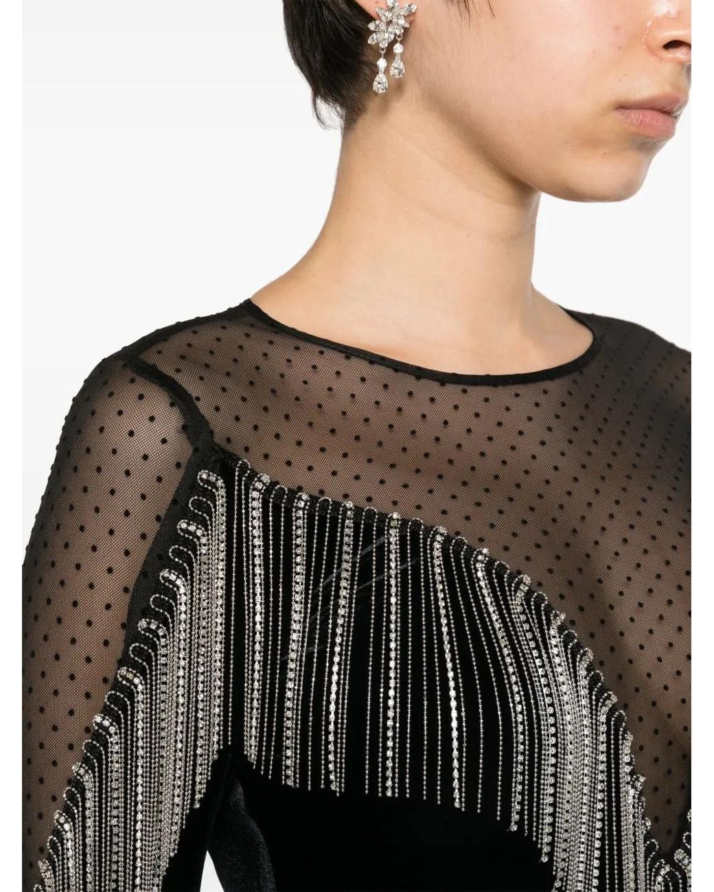Nissa Black Fringe-Detail Velvet Mini Dress
