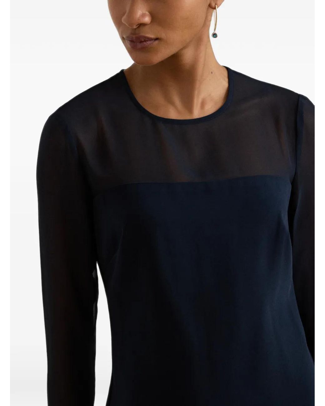 Ralph Lauren Blue Crepe Chiffon-Yoke Maxi Dress