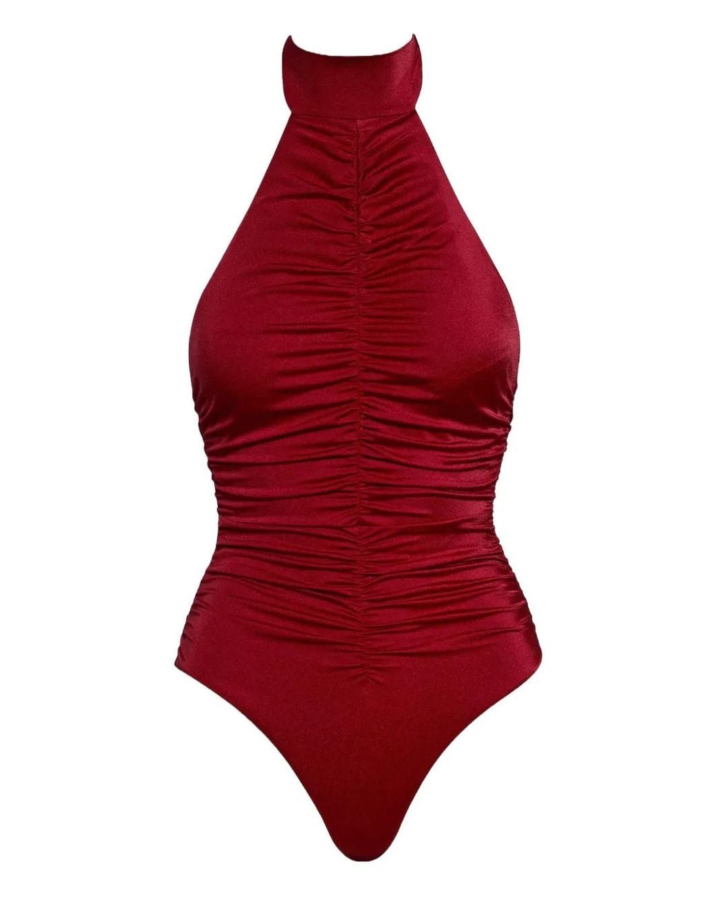 Noire Swimwear Red Halterneck Ruched Swimsuit