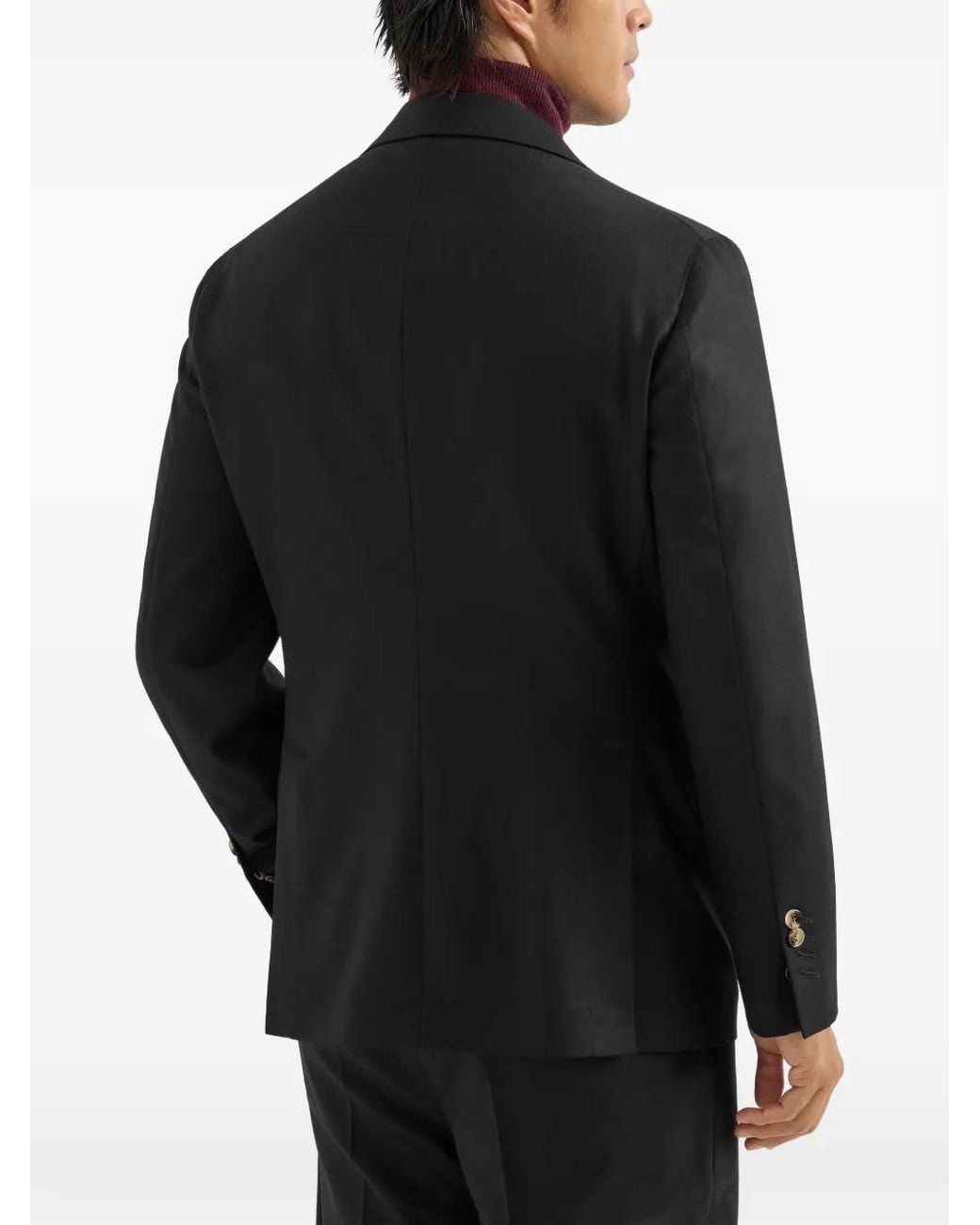 Brunello Cucinelli Black Virgin-Wool Flannel Deconstructed Cavallo Blazer for men