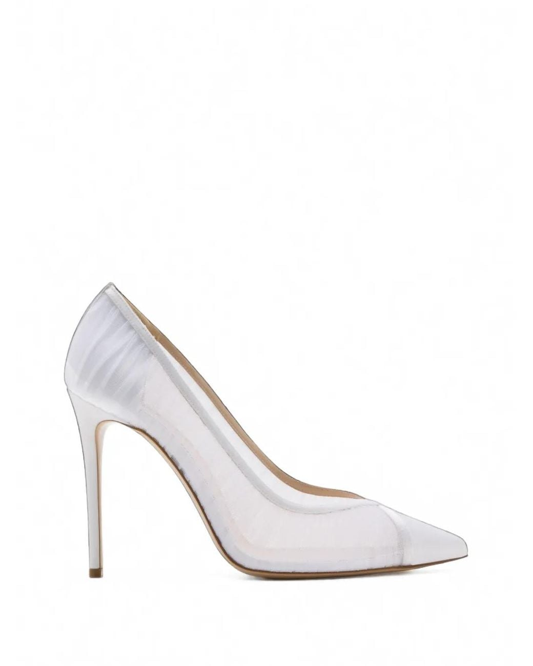 Andrea Wazen White Nora Tulle-Panel Pumps
