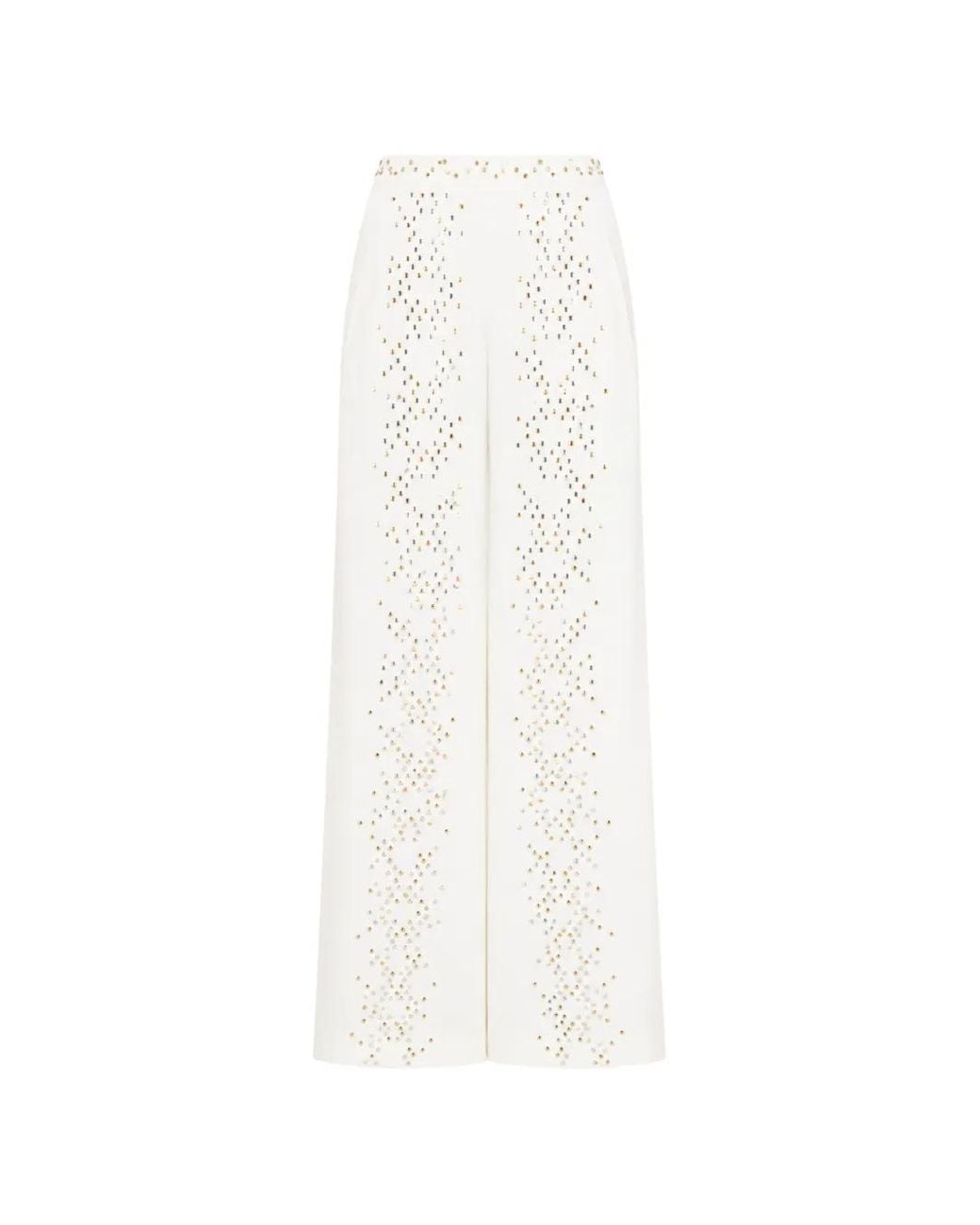 Temperley London White Oberon Stud-Embellished High-Waisted Trousers
