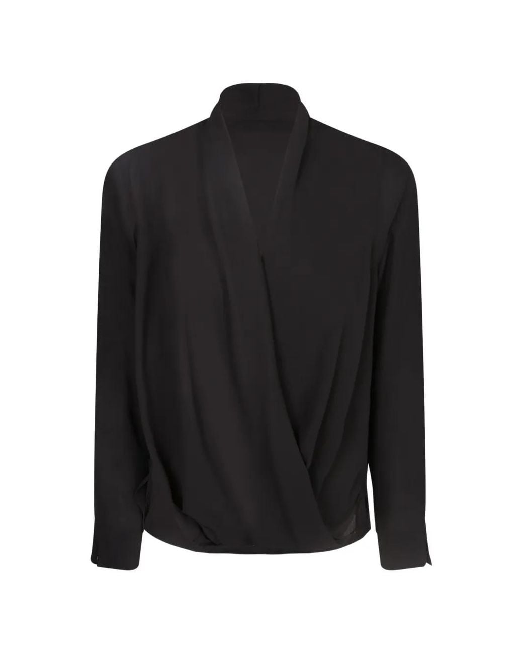 Blanca Vita Black Wrap-Style Long-Sleeve Blouse