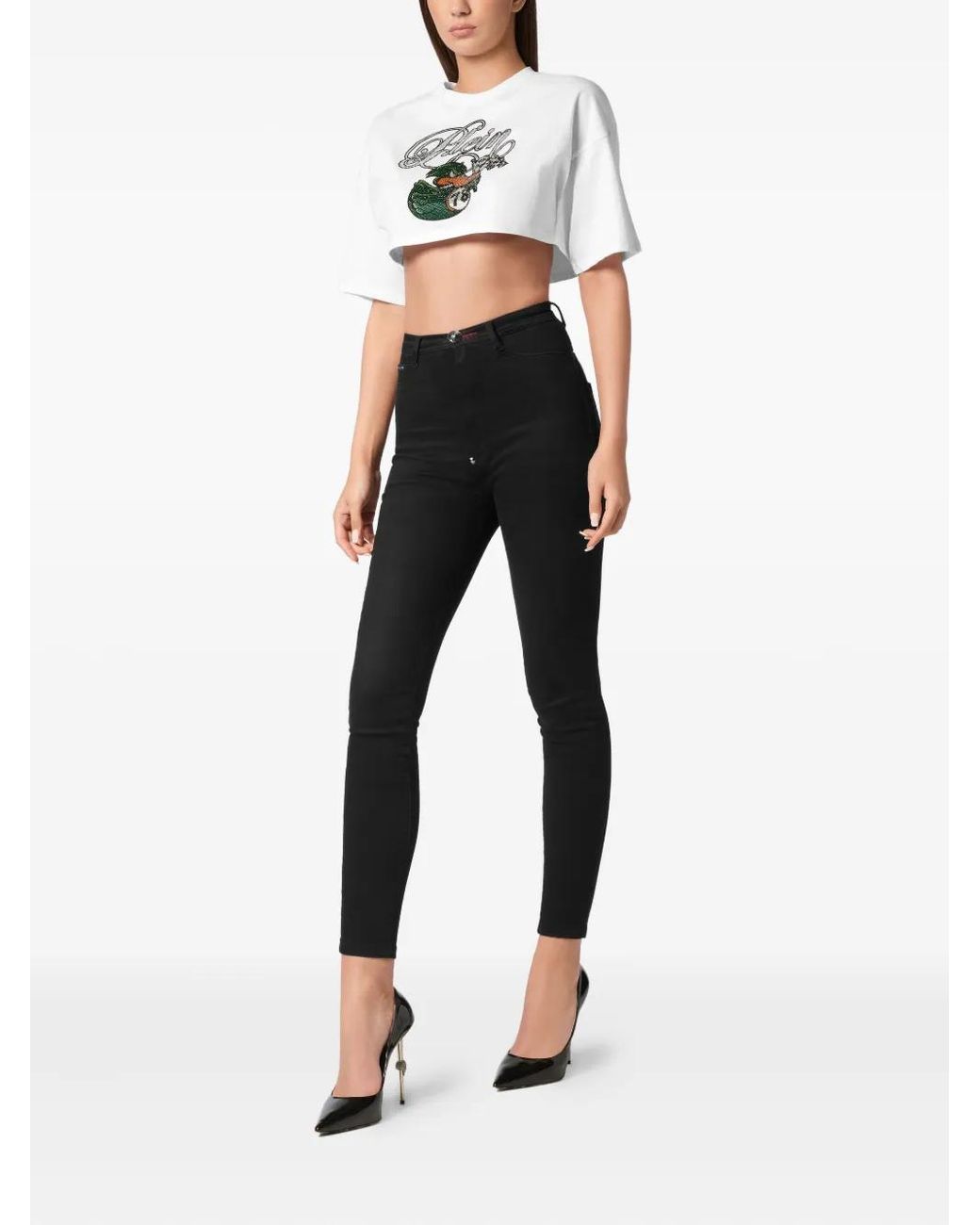 Philipp Plein White Rhinestone-Embellished T-Shirt