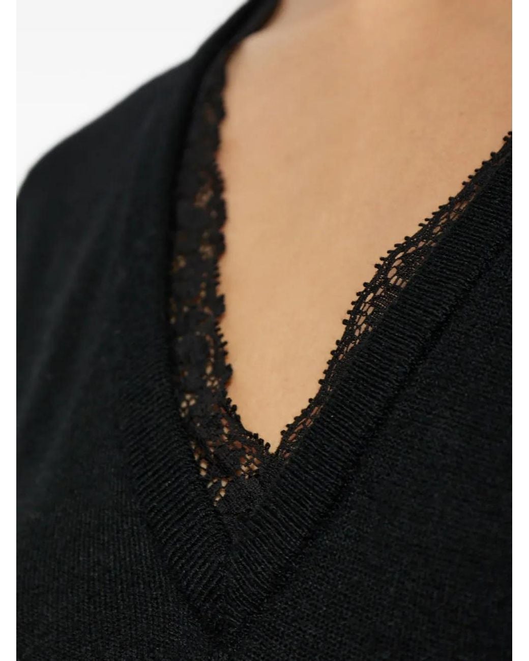 Posse Black Primrose Lace-Trim Sweater