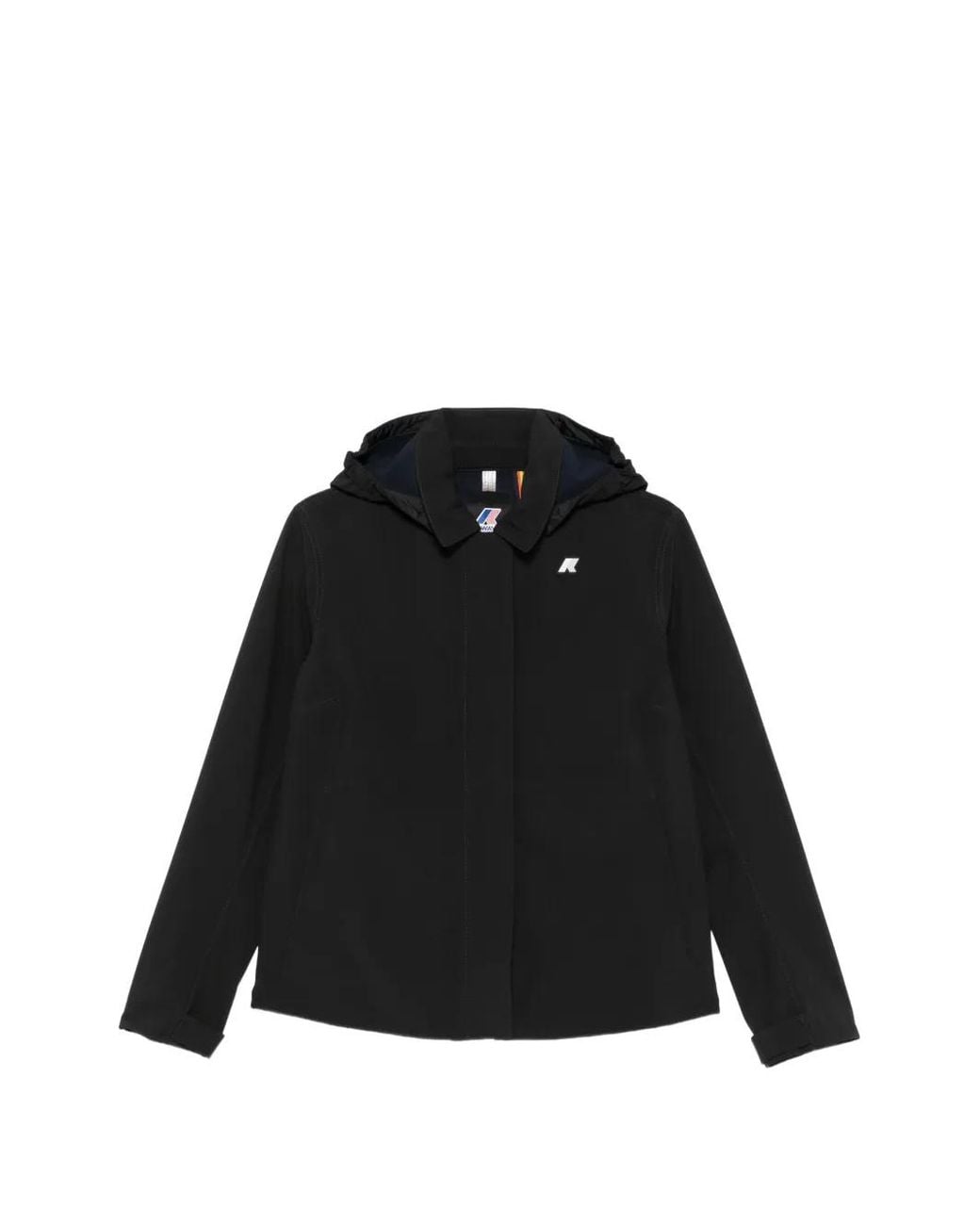 K-Way Black Hooded Logo-Patch Coat