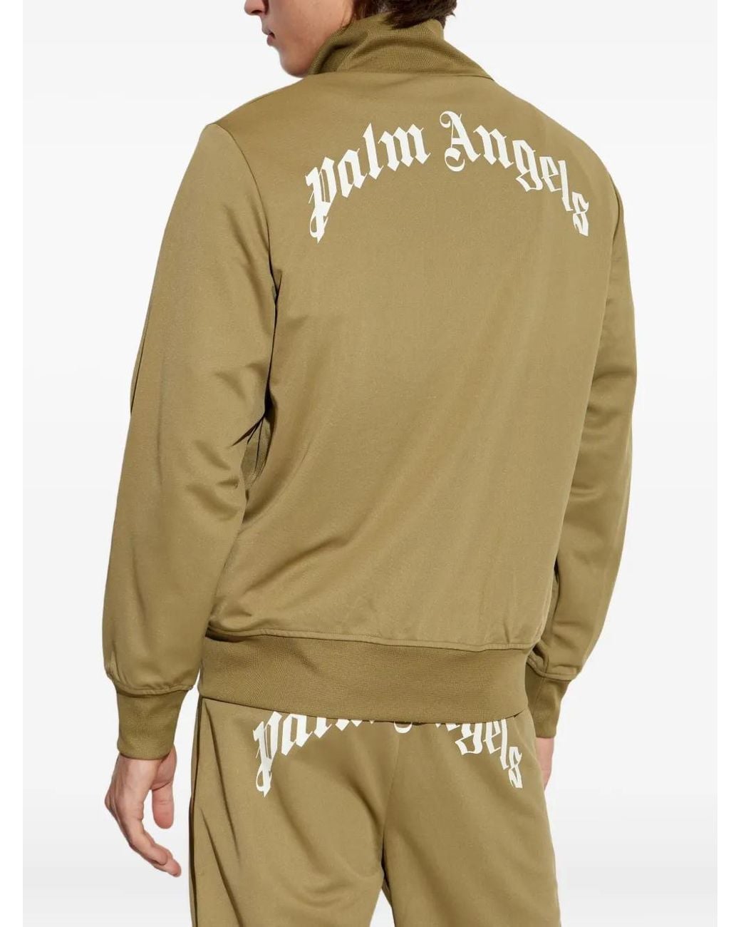 Palm Angels Green Zip-Fastening High-Neck Sweatshirt for men