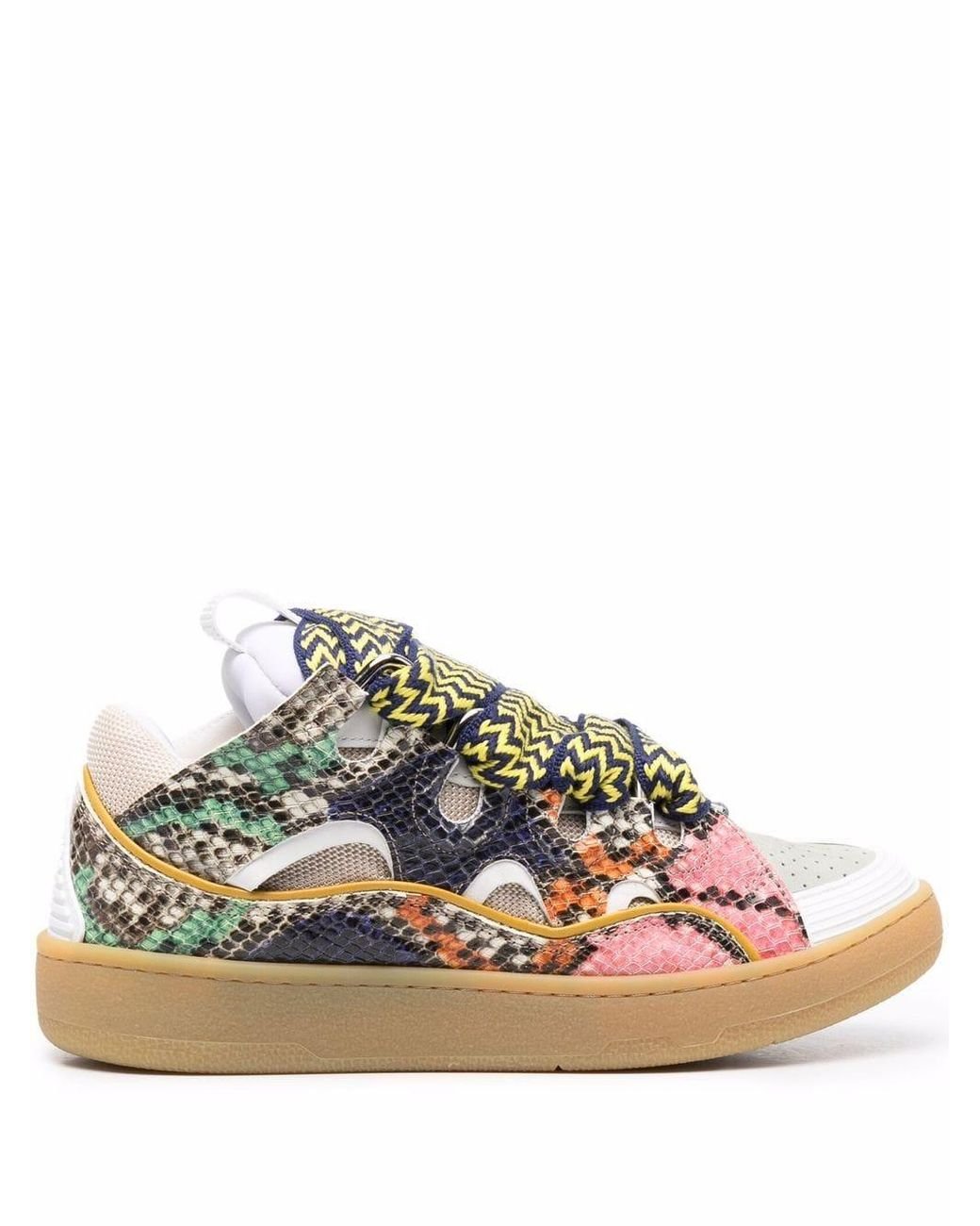 Lanvin Curb Snakeskin-effect Sneakers in White Lyst