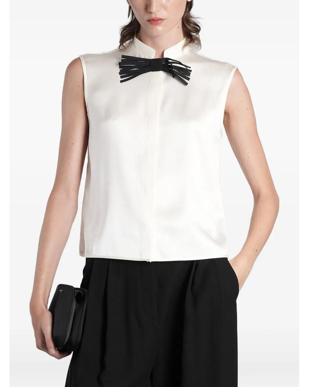 Giorgio Armani White Chemise Sans Manches À Détail De Nœud