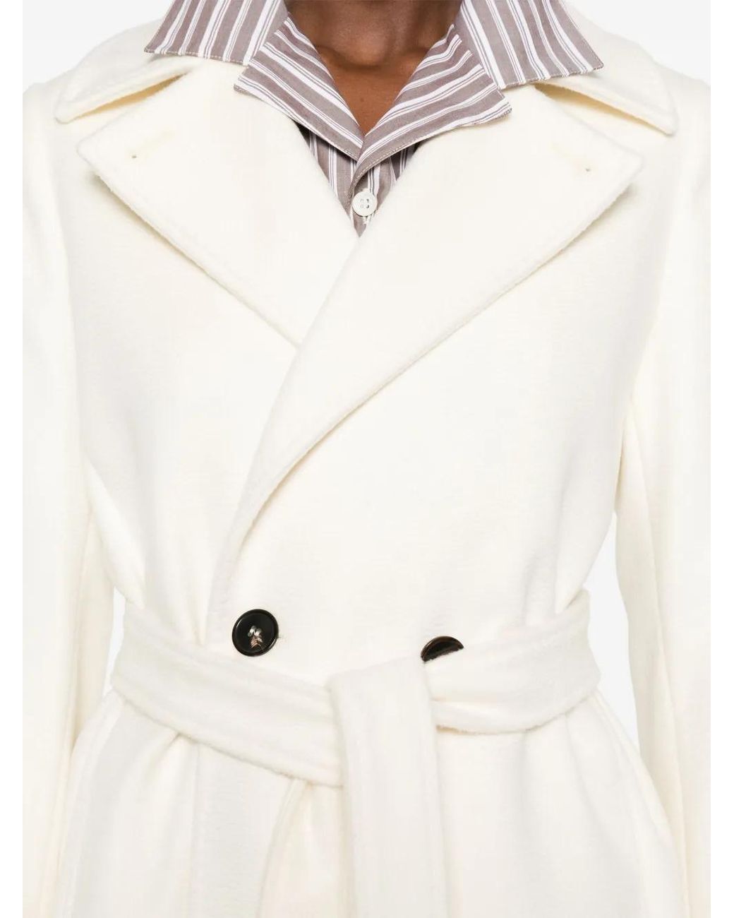 Abrigo De Lana Virgen Con Botones Max Mara de color Natural