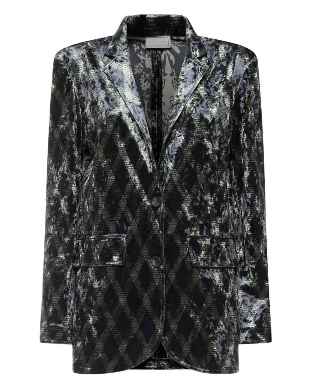 Pierre Louis Mascia Black Diamond-Pattern Velvet Blazer