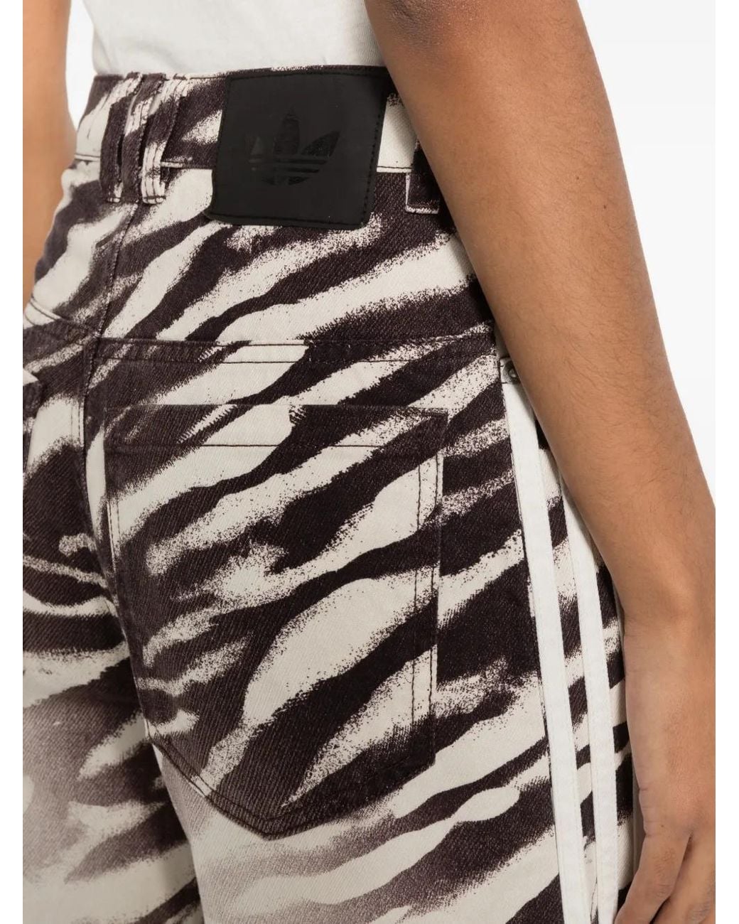 Adidas White Adilenium Season 6 Zebra-Print Side-Stripe Jeans