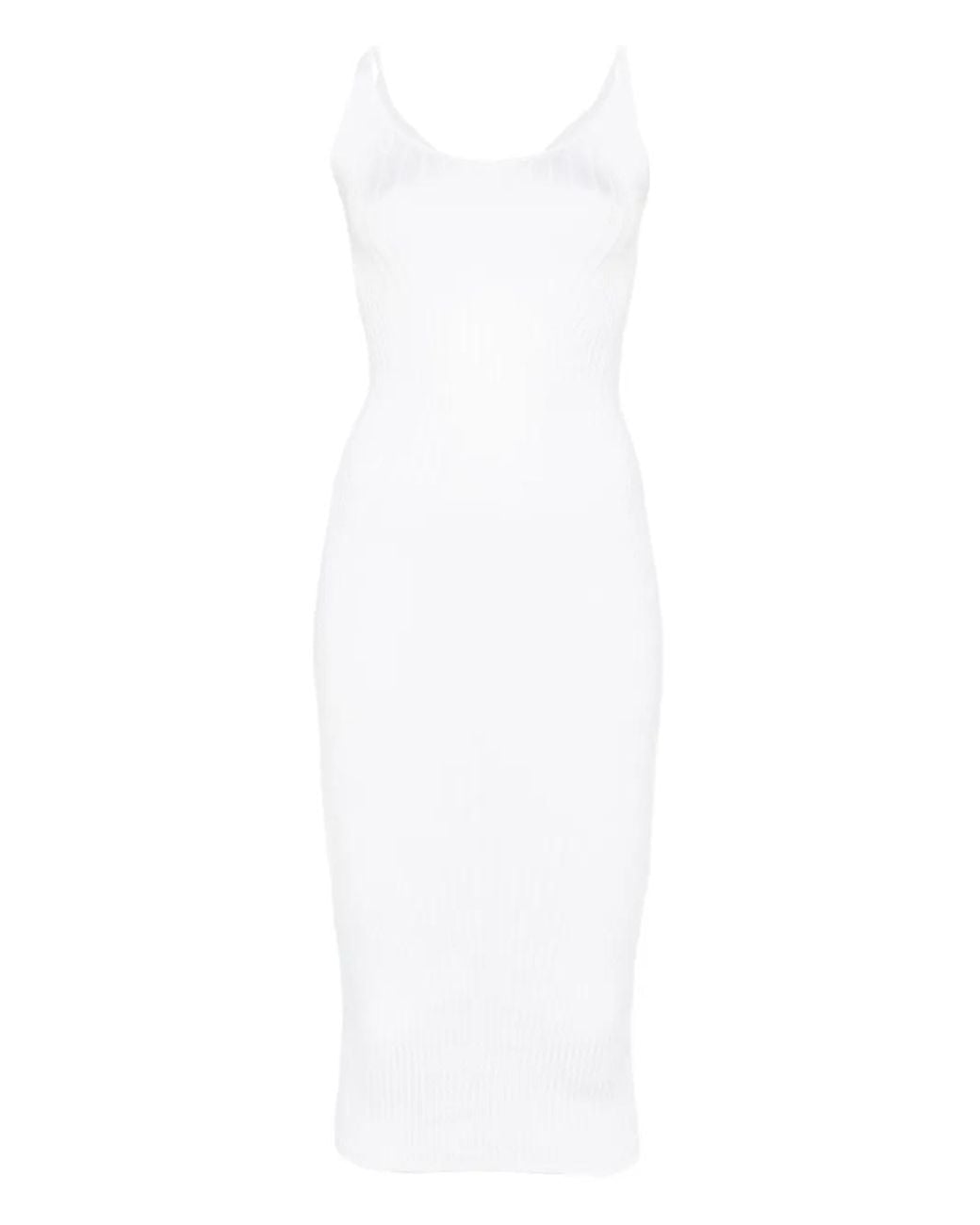 Mugler White Ribbed Midi Dress