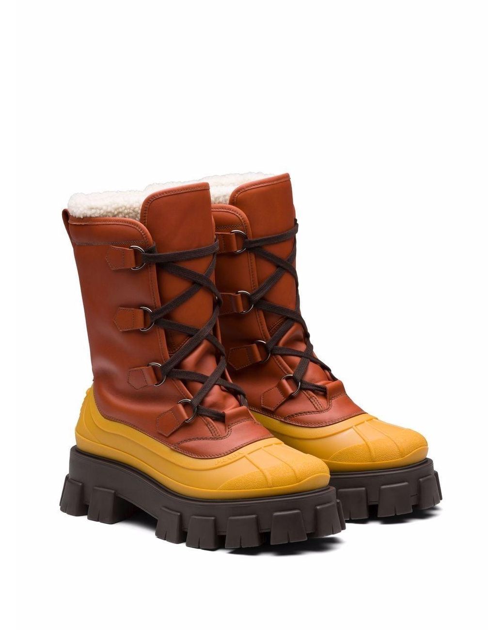 Botas con forro de borrego Prada de Cuero de color Marrón para hombre | Lyst