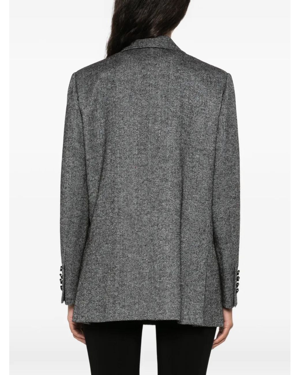 Blazé Milano Gray Herringbone-Pattern Double-Breasted Blazer