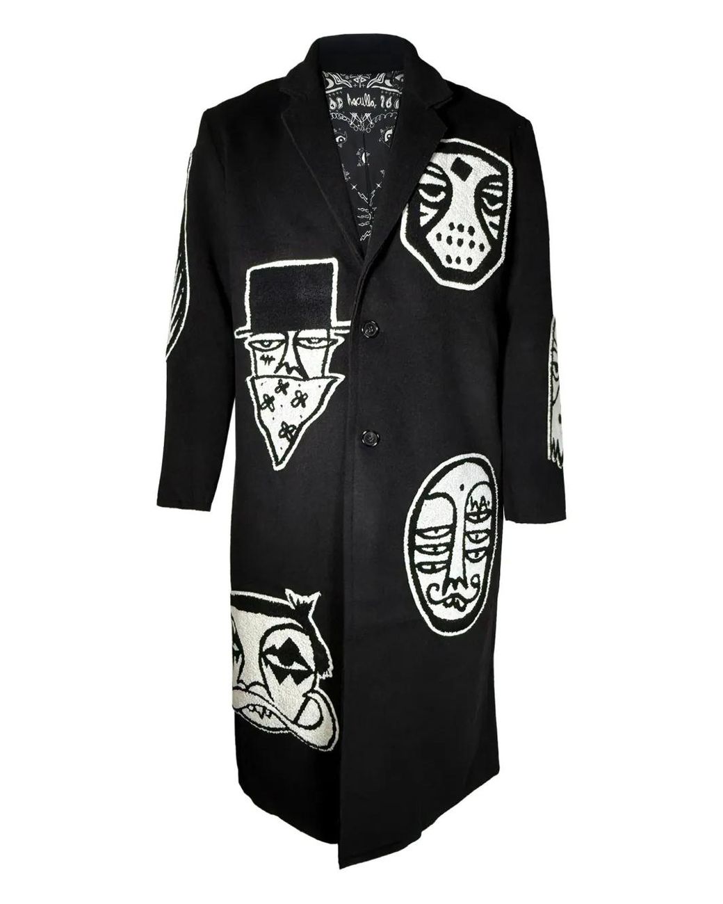 Haculla Black Time Capsule Graphic Appliqué Coat for men