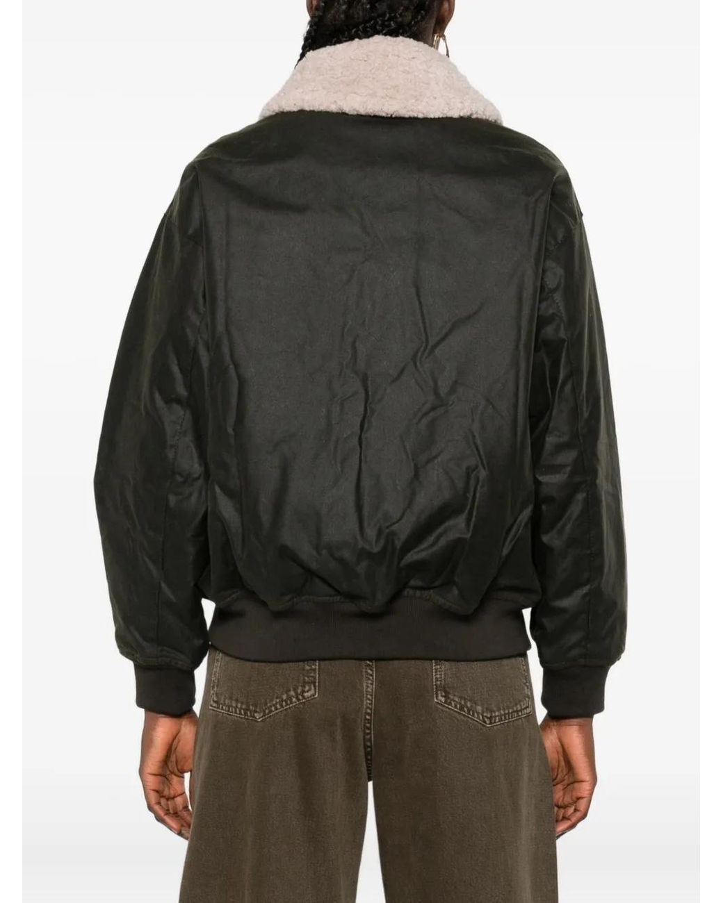 Barbour Black Shearling-Collar Zip-Front Jacket