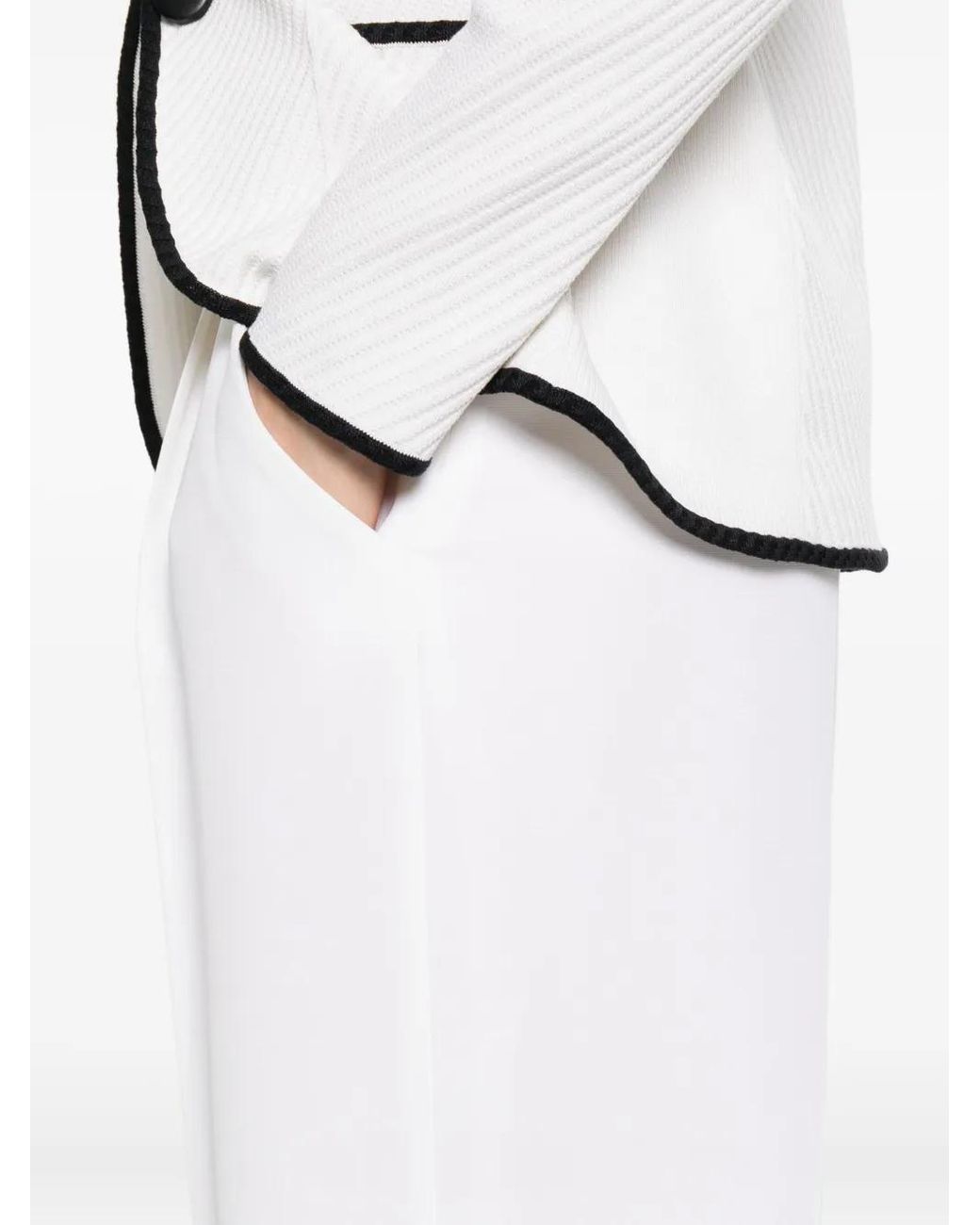 Giorgio Armani White Button-Fastening Silk Trousers
