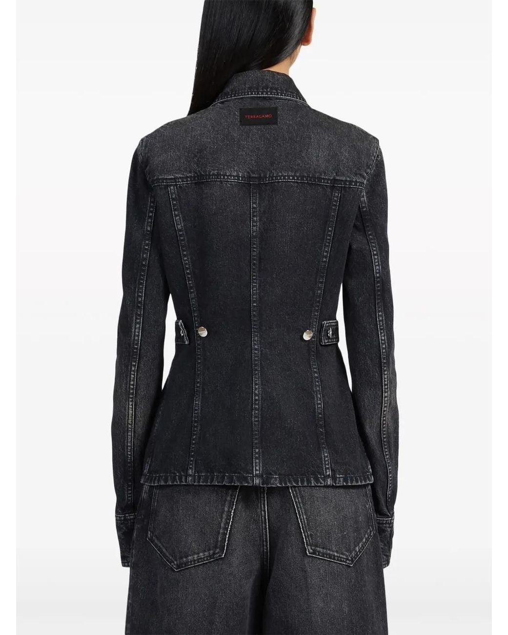 Ferragamo Black Logo-Patch Faded Denim Jacket