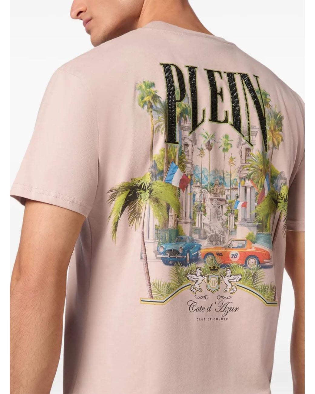 Philipp Plein Pink T-Shirt Round Neck Ss Supercar Racing for men