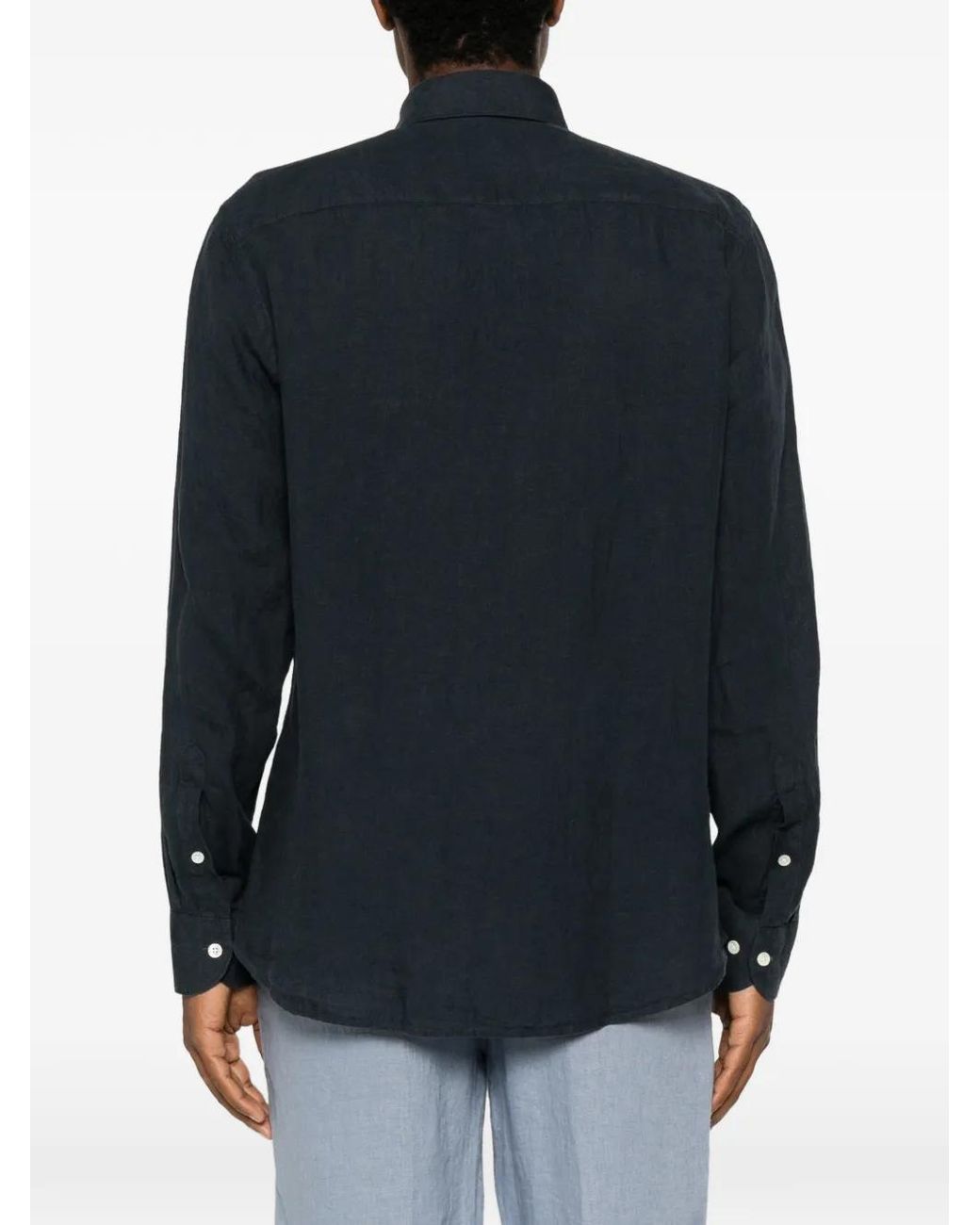 Profuomo Black Long-Sleeve Spread-Collar Shirt for men