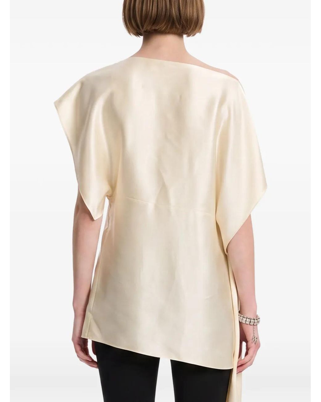 Magda Butrym White Blouse Asymétrique À Manches Drapées
