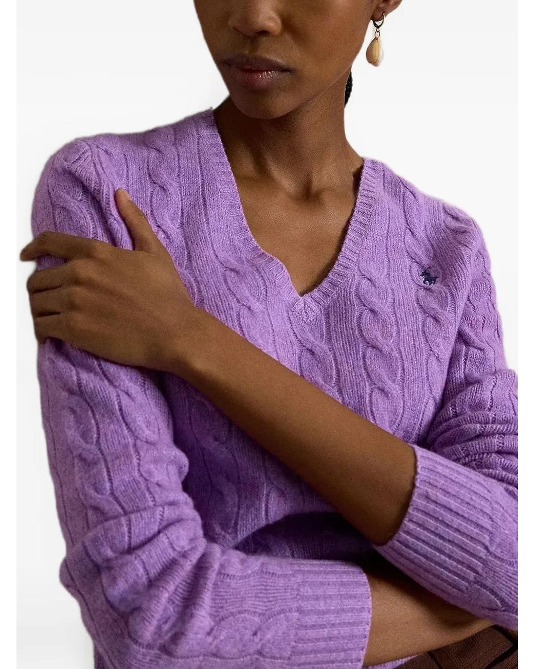 Polo Ralph Lauren Purple Cable-Knit V-Neck Sweater