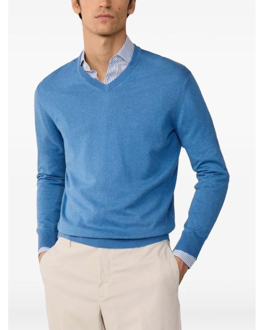 Hackett Blue Elbow-Patch V-Neck Sweatshirt for men