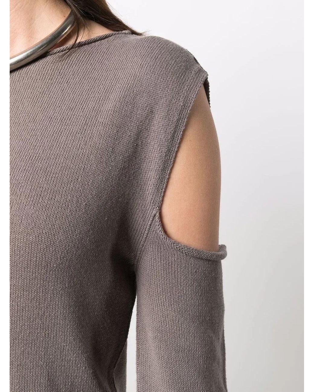 Rick Owens Gray Cape-Sleeve Knit Dress