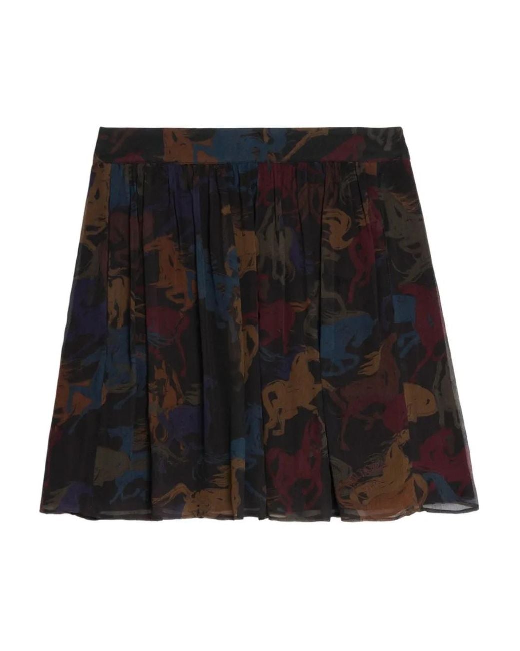 Zadig & Voltaire Black Pleated Horse-Print Skirt