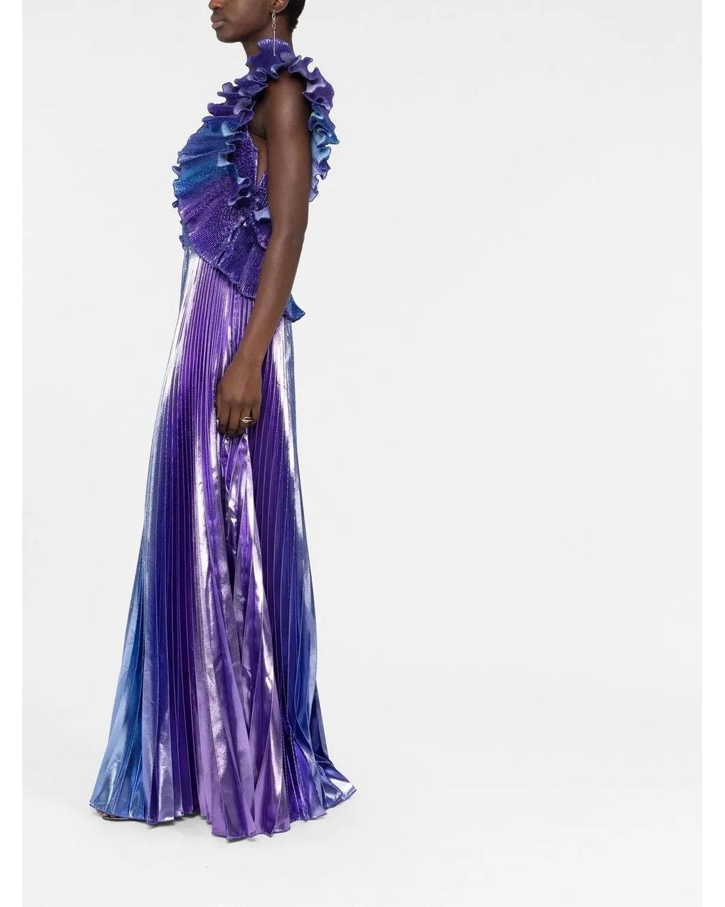 Alberta Ferretti Blue Ruffle-Detail Sleeveless Dress