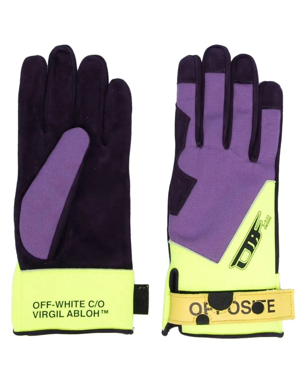 Off-White c/o Virgil Abloh Purple Logo-Print Touch-Strap Gloves for men