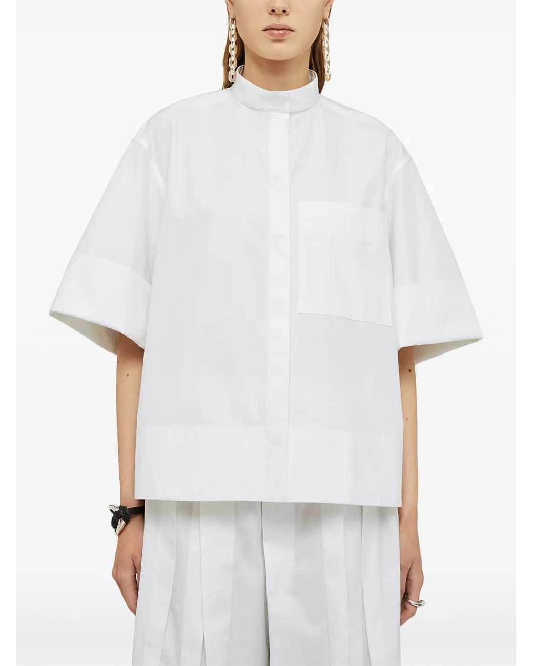 Jil Sander White Band-Collar Cotton-Poplin Shirt