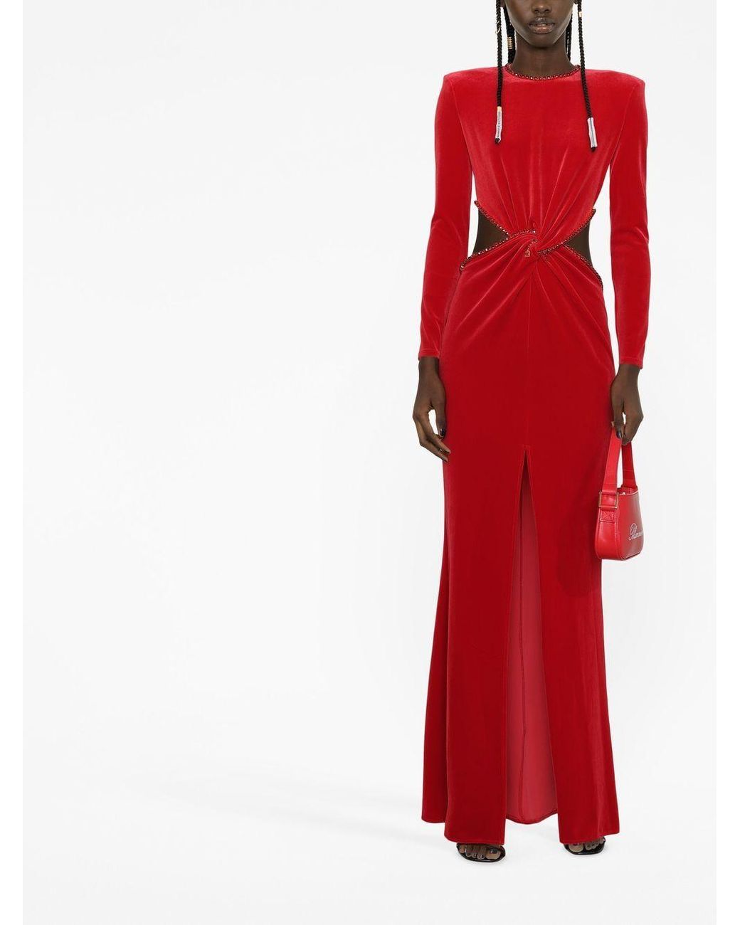 Elisabetta Franchi Velvet Cut-out Gown in Red | Lyst