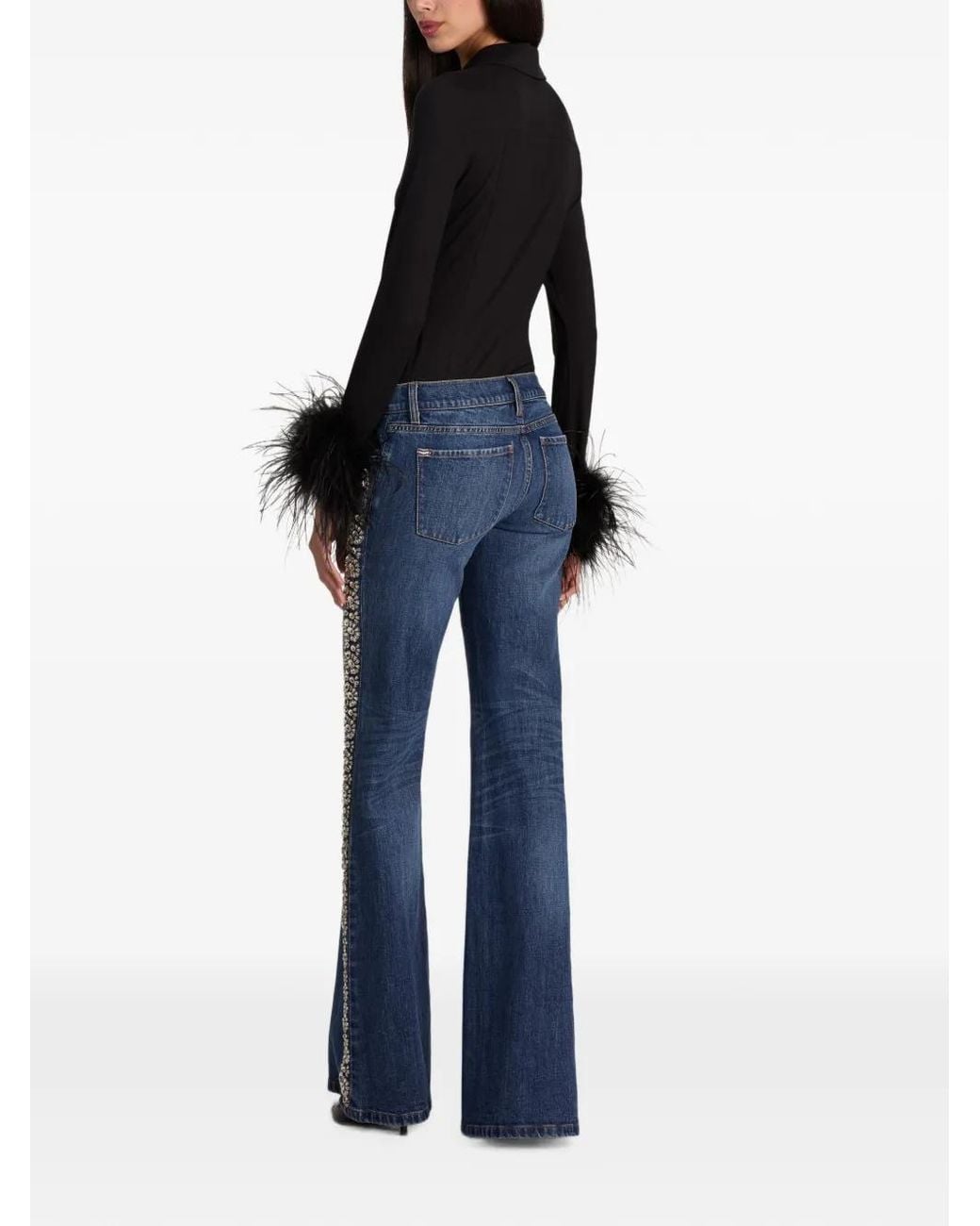 Alice + Olivia Blue Emryn Crystal-Embellished Flared Jeans