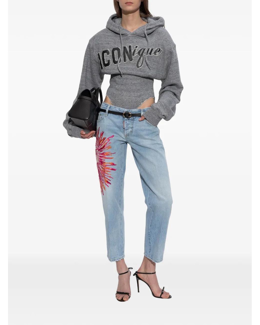 DSquared² Gray Logo-Patch Hoodie Body