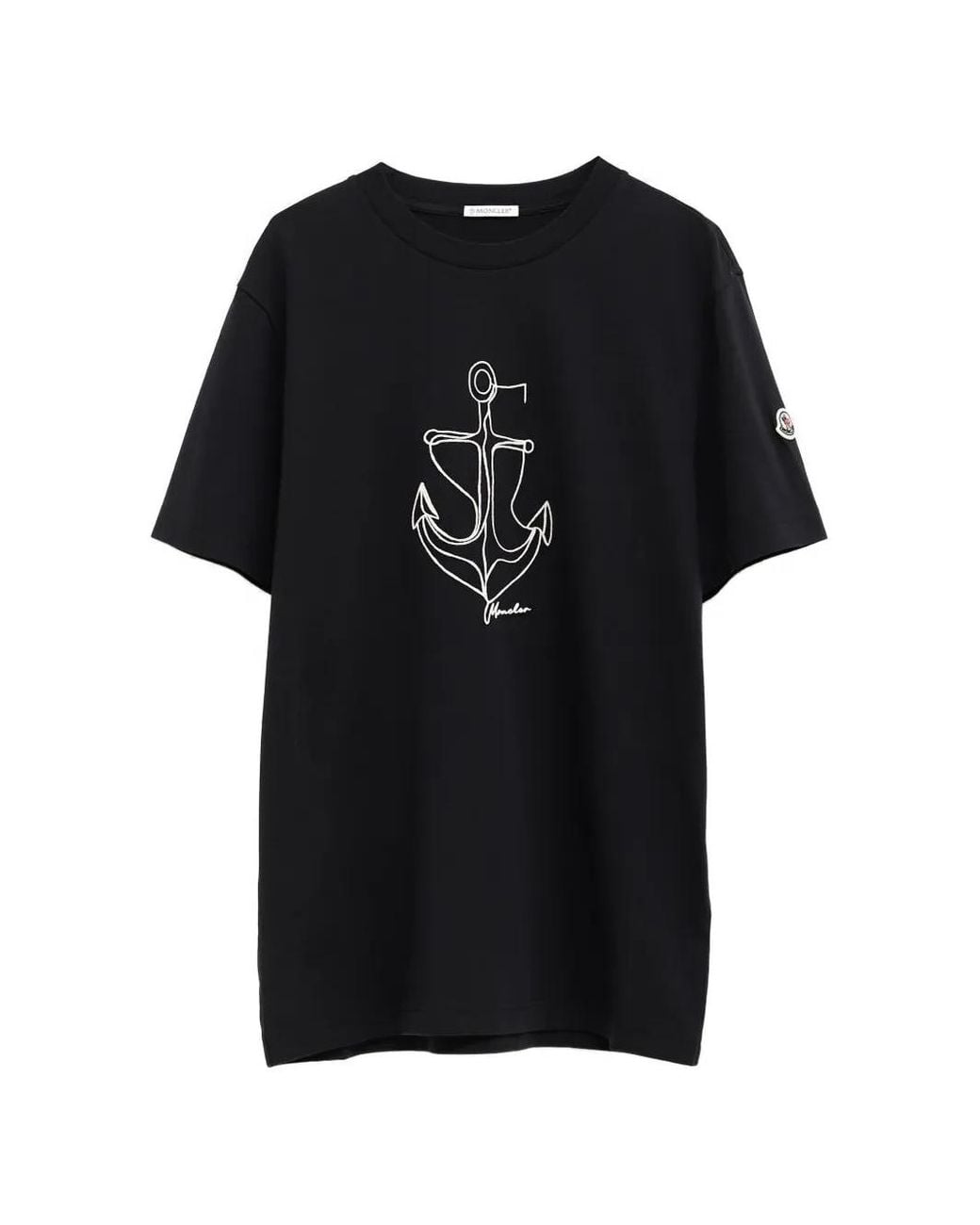 Moncler Black Embroidered Anchor Crewneck T-Shirt for men