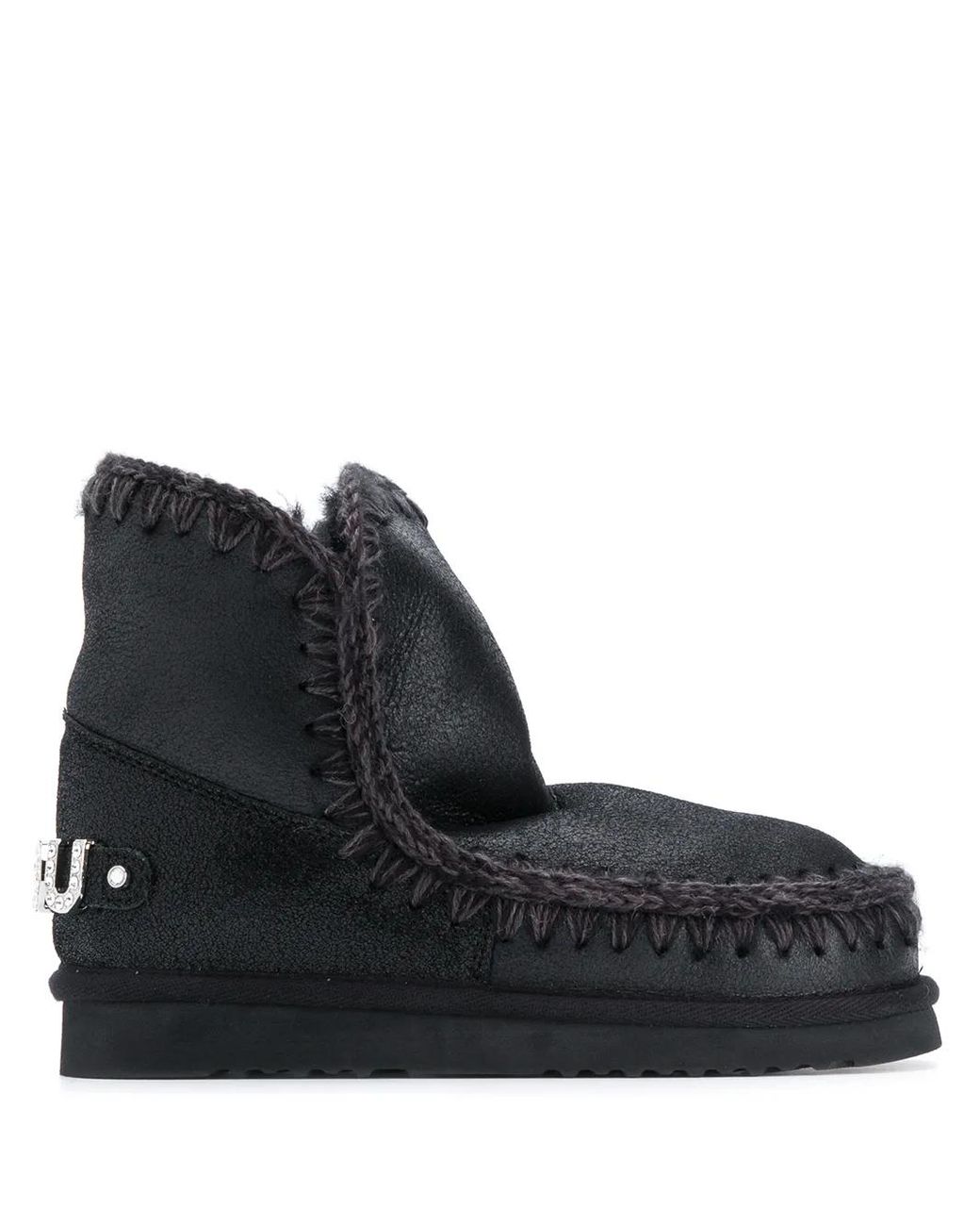 Mou Black Rhinestone-Logo Boots