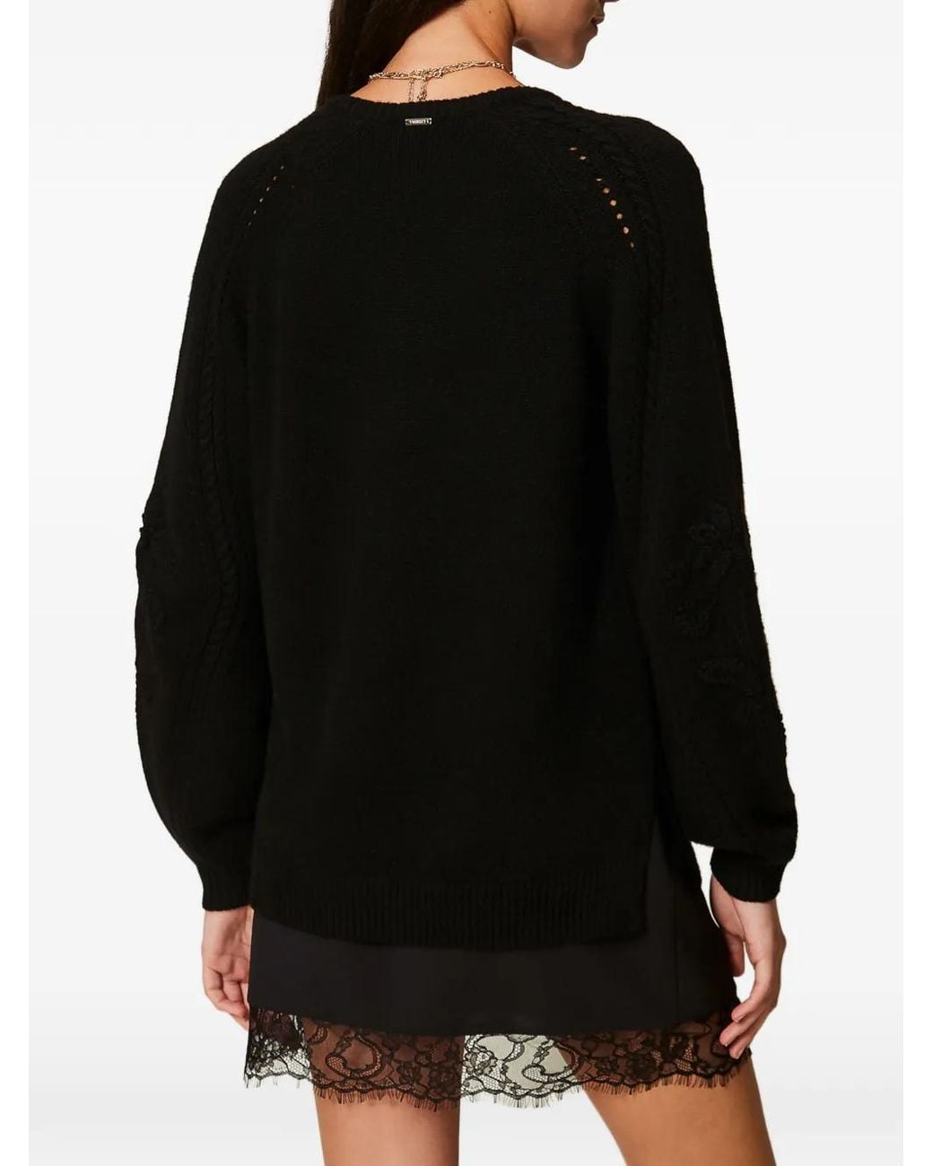 Twinset Black Wool-Blend Jumper With Embroidery