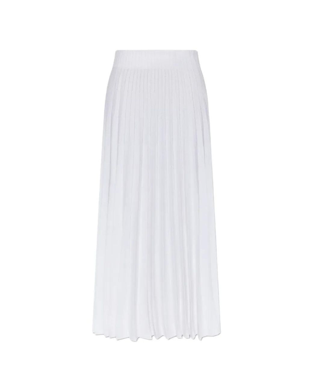 Balmain White Pleated Sequin-Embellished Midi Skirt