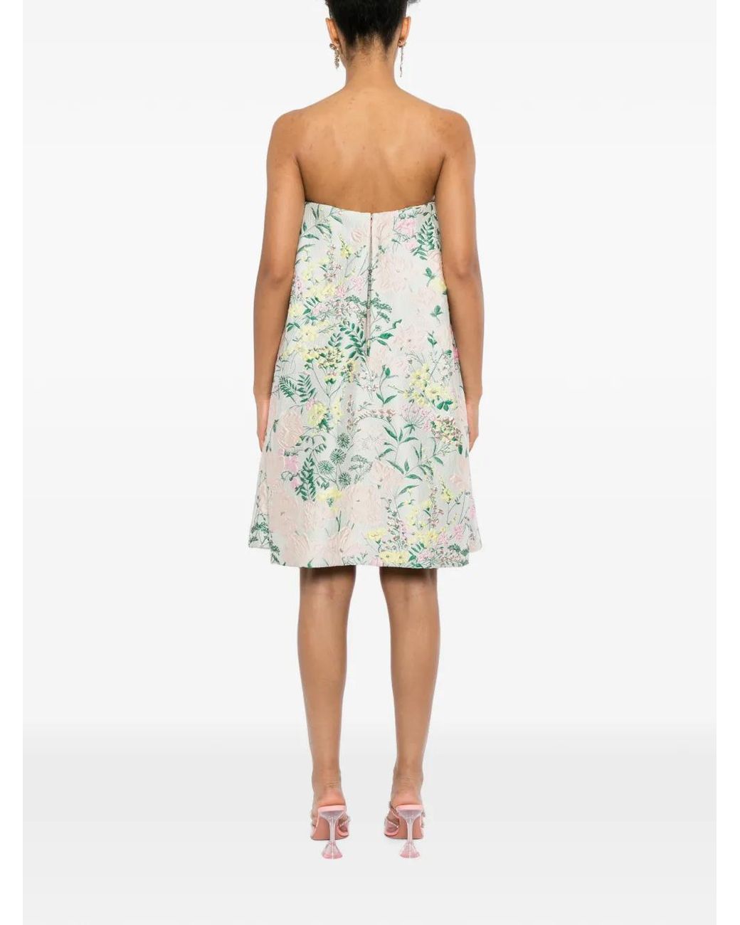 Pamella Roland Green Robe Courte Bustier En Brocart
