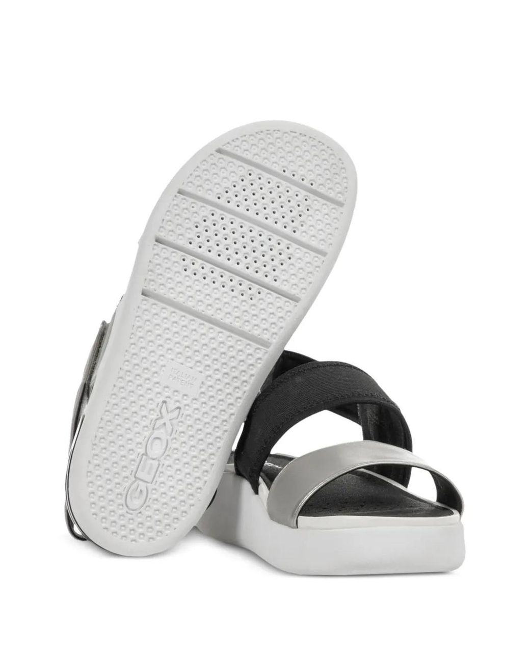 Geox White Metallic-Effect Touch-Strap Sandals