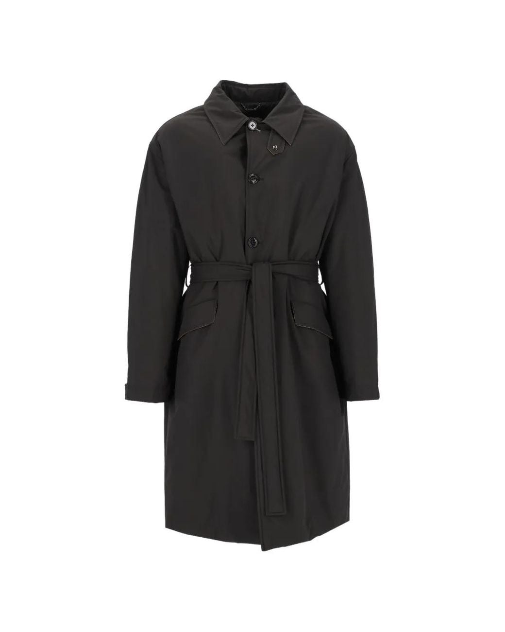 Dolce & Gabbana Black Belted Single-Breasted Car Coat for men