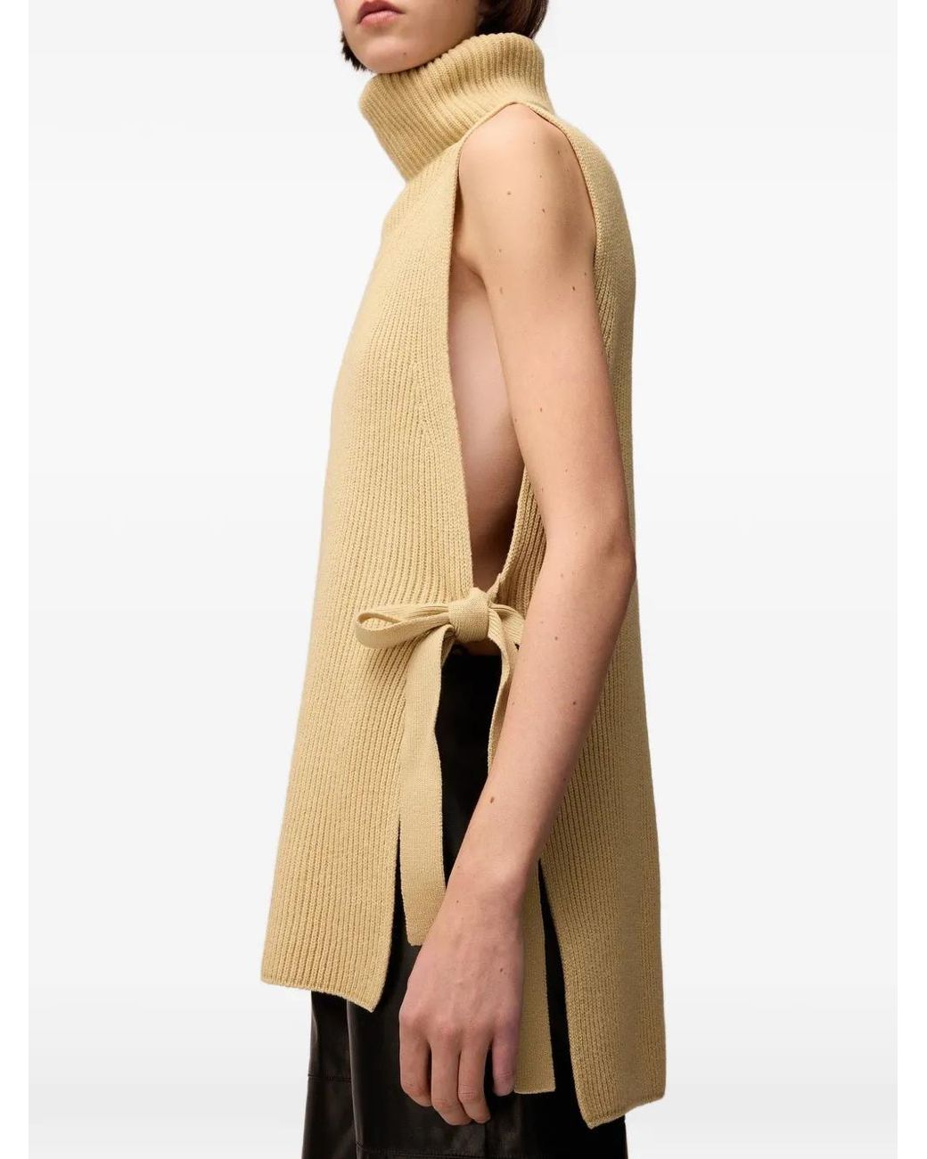RETORI Natural Ribbed-Knit Side-Tie Vest