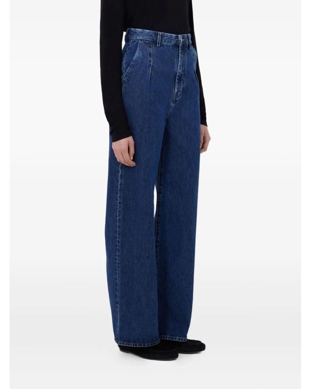 Loulou de Saison Blue Pleated Wide-Leg Jeans