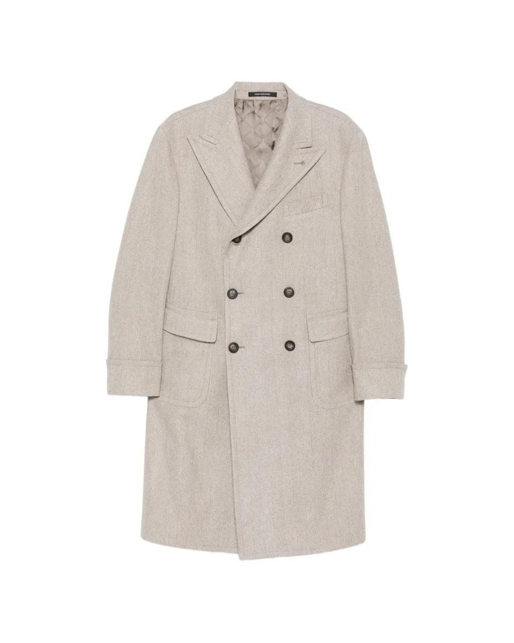 Tagliatore White Manteau Croisé À Chevrons for men